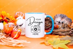 Mug Mockup 11 Oz Blank White Coffee Cup Blue Handle Fall Product Image 1