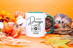 Mug Mockup 11 Oz Blank White Coffee Cup Green Handle Fall Product Image 1