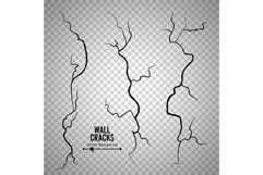 Wall Cracks Vector. Transparent Checkered Background. Rough Product Image 1