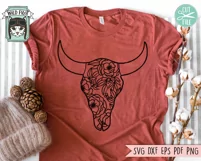 Cow Skull With Flowers SVG File, Cow Skull Floral Cut File Product Image 3