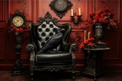 Gothic elegance: raven on vintage armchair Product Image 1