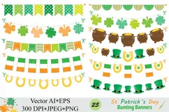 St Patrick`s Day Bunting Banner Clipart / Irish Orange and Green Bunting Vector Clip Art Product Image 1