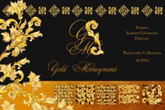 Gold monograms Watercolor png Product Image 1