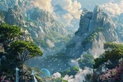 Majestic mountain landscape with waterfalls and flora Product Image 1