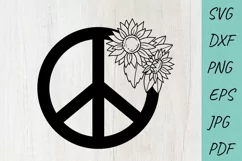 Sunflower Peace Sign SVG, Hippie SVG, Sunflower SVG Product Image 1