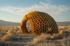 Modern honeycomb structure standing in a desert landscape Product Image 1