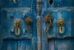 Old blue weathered wooden door showing its age and multiple Product Image 1