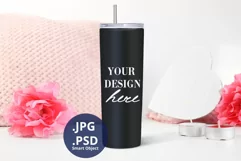Valentine's Day Black Skinny Tumbler Mockup, Full wrap PSD Product Image 3