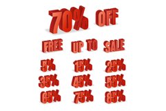 Discount Numbers 3d Vector. Red Sale Percentage Icon Set In Product Image 1