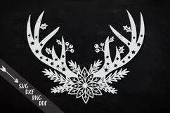 Poinsettia Floral Christmas deer antlers svg cut out file Product Image 3