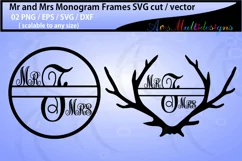 Mr and mrs monogram / mr and mrs circle monogram vector / antler monogram svg / SVG / Eps /Dxf / Png Product Image 1