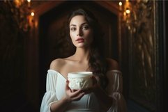Elegant woman with classic urn in opulent setting Product Image 1