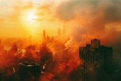 New york city skyline covered in an orange fog during a dram Product Image 1