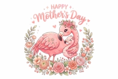 Kawaii mama flamingo with baby flamingo clipart Product Image 1