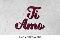 Ti Amo lettering. I Love You in Italian. Red buffalo pattern Product Image 1