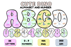 Cute Dinisaur Alphabet &amp; Numbers PNG - 300 DPI Clipart Product Image 1