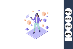 Virtual reality user interacting with 3D geometric shapes in Product Image 1