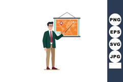 Businessman presenting map with location markers standing an Product Image 1