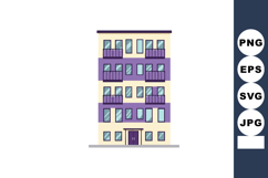 Modern apartment building with purple balconies and beige fa Product Image 1