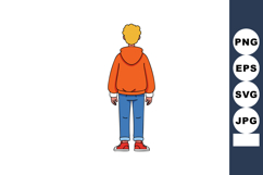 Young person wearing orange hoodie and blue jeans standing f Product Image 1
