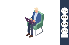 Man sitting in green chair working on laptop computer busine Product Image 1