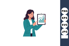 Businesswoman showing upward trending graph on clipboard in Product Image 1