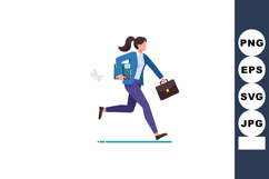 Businesswoman running late with briefcase and documents in h Product Image 1