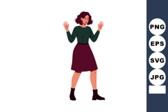 Woman with expressive gesture wearing green top and burgundy Product Image 1