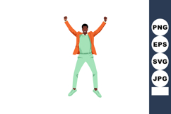 Excited young man celebrating with raised fists wearing styl Product Image 1