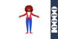 Woman welcoming open arms happy smile casual clothes red jac Product Image 1