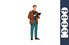 Man using digital tablet in casual business attire standing Product Image 1