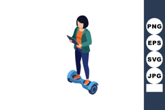 Woman riding blue hoverboard while holding tablet casual tec Product Image 1