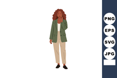 Confident woman standing in casual stylish outfit with curly Product Image 1