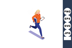 Businesswoman running with folder and smartphone in hand off Product Image 1