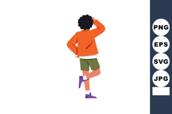 Young boy standing with hand on head wearing orange jacket g Product Image 1