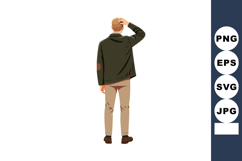 Man standing scratching head uncertain casual clothing rear Product Image 1