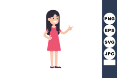 Girl smiling and pointing with finger wearing pink dress cas Product Image 1
