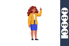 Businesswoman with curly hair pointing finger in yellow blaz Product Image 1