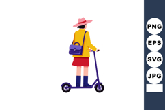 Woman riding purple electric scooter wearing yellow jacket r Product Image 1