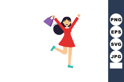 Happy woman jumping with handbag wearing red dress and glass Product Image 1