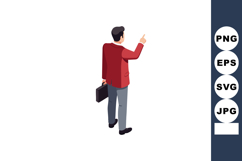 Businessman in red jacket holding briefcase pointing upwards Product Image 1