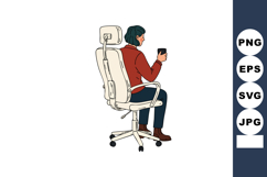 Man sitting on office chair holding coffee cup in casual bus Product Image 1