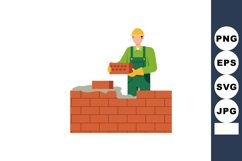 Construction worker building brick wall with yellow gloves a Product Image 1