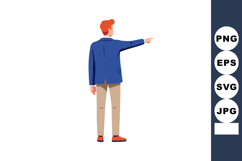 Businessman wearing blue jacket pointing finger in direction Product Image 1