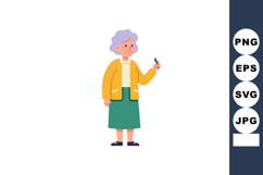Elderly woman wearing yellow jacket and green skirt holding Product Image 1