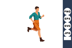 Woman running energetic casual outfit teal blouse orange ski Product Image 1
