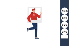 Young man in red hoodie posing with blank photo frame holdin Product Image 1
