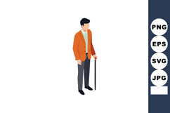 Man standing with walking cane wearing orange jacket and dar Product Image 1