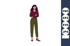 Woman standing with arms crossed wearing burgundy top and ol Product Image 1