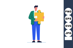 Man holding large yellow puzzle piece standing isolated on w Product Image 1